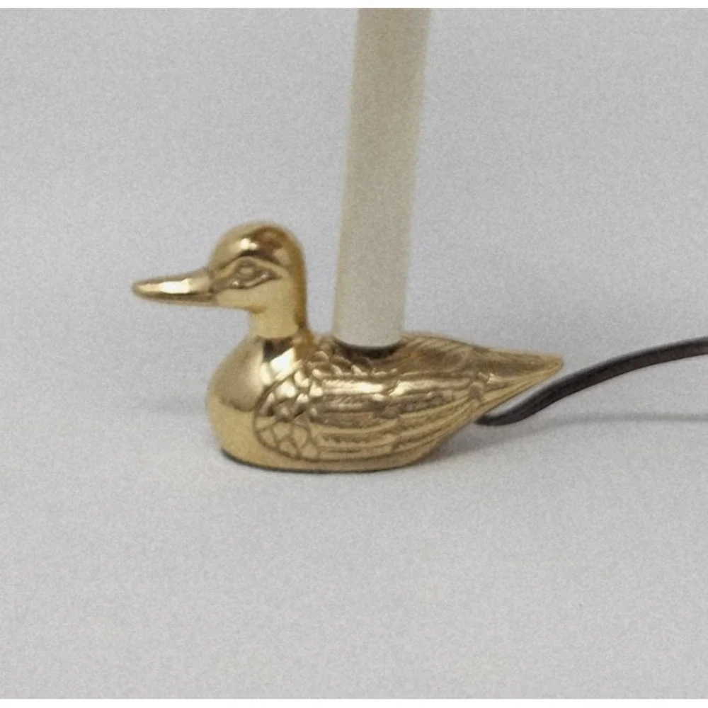 Vtg MCM Brass Duck Night Light Small Electric Table Lamp Floral Red Shade 10.5